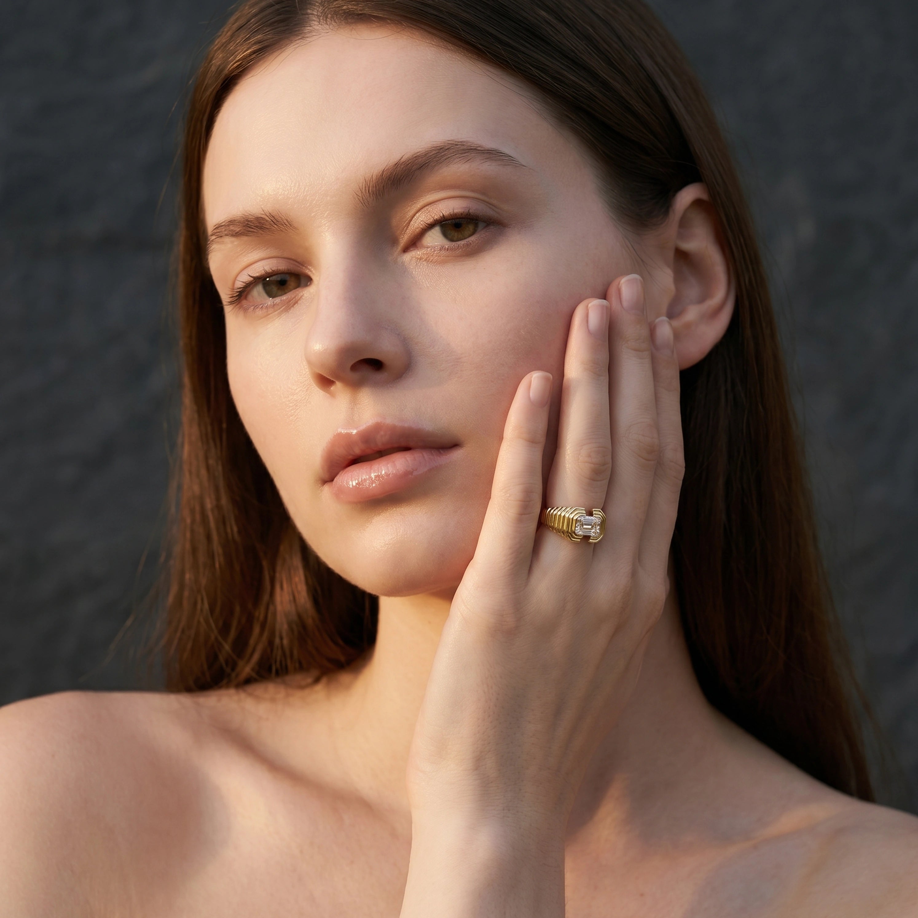 Gold Emerald Frame Ring