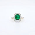 Silver Emerald Cushion Halo Ring