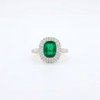 Silver Emerald Cushion Halo Ring