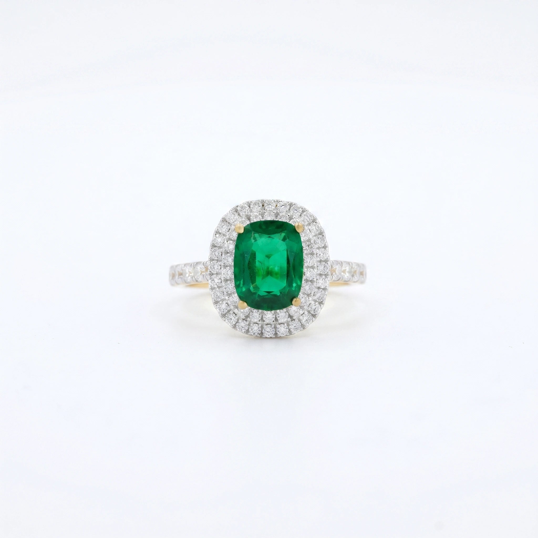 Silver Emerald Cushion Halo Ring