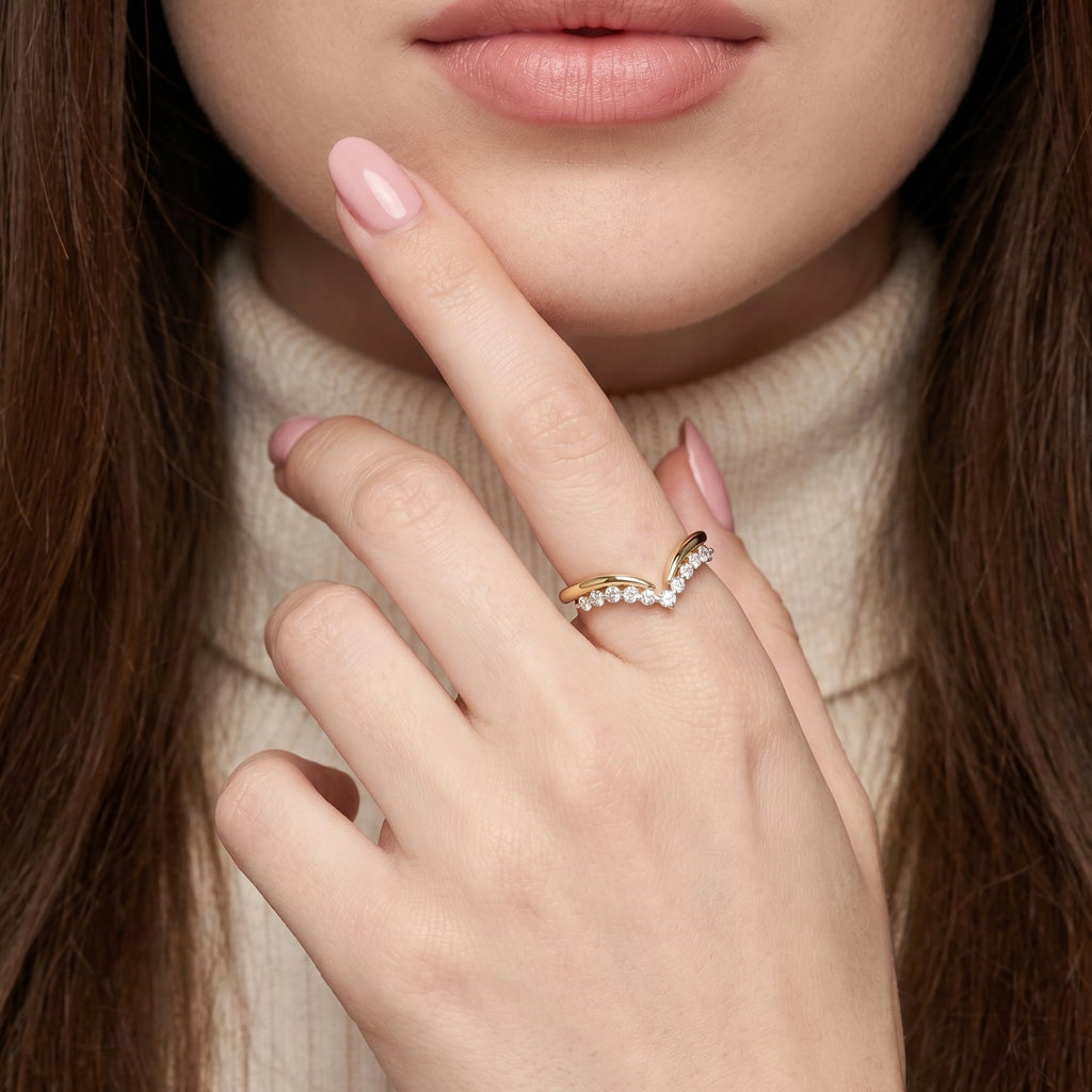 Gold V Curve Pave Ring