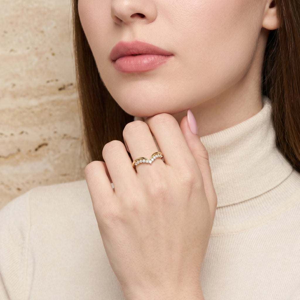 Gold V Curve Pave Ring