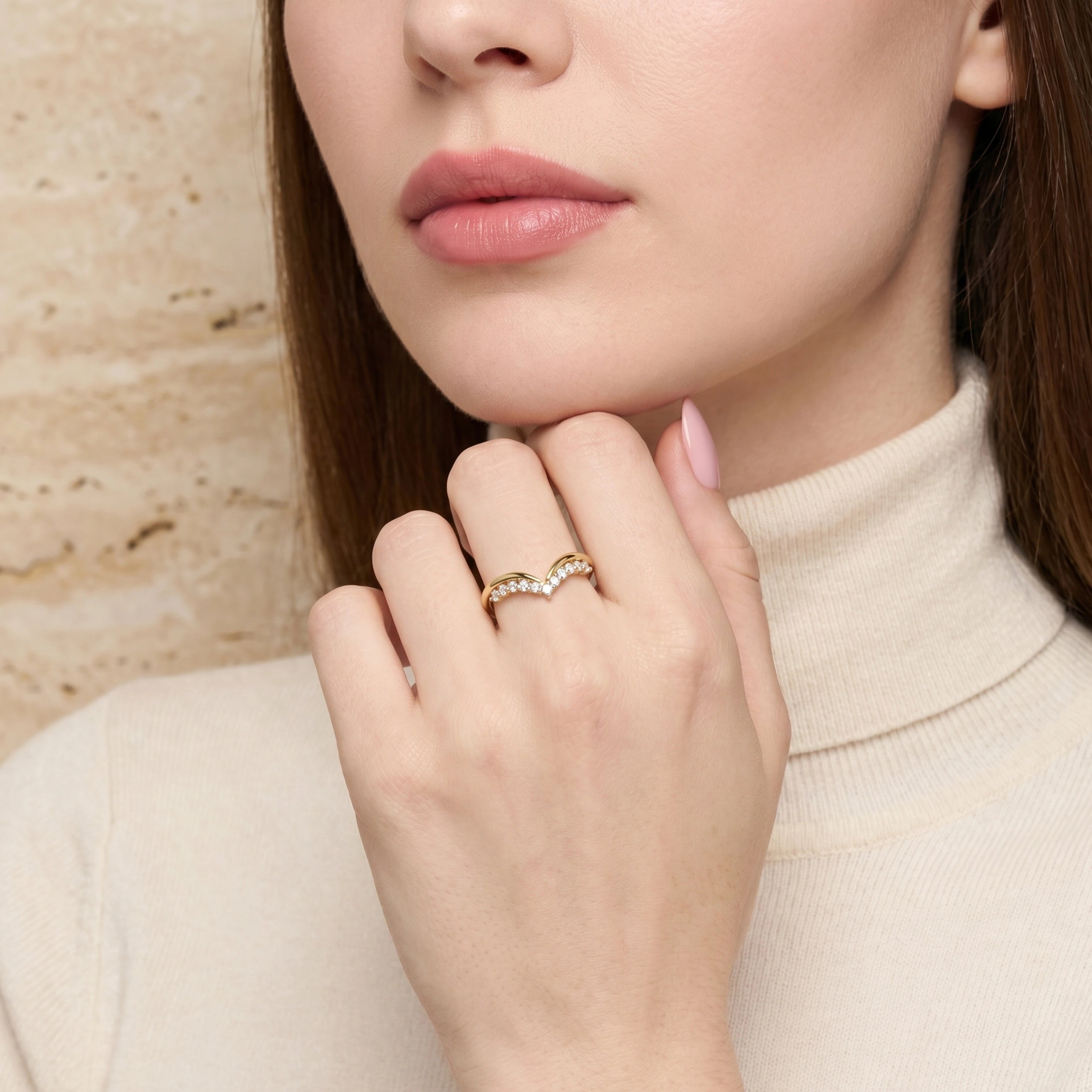 Gold V Curve Pave Ring