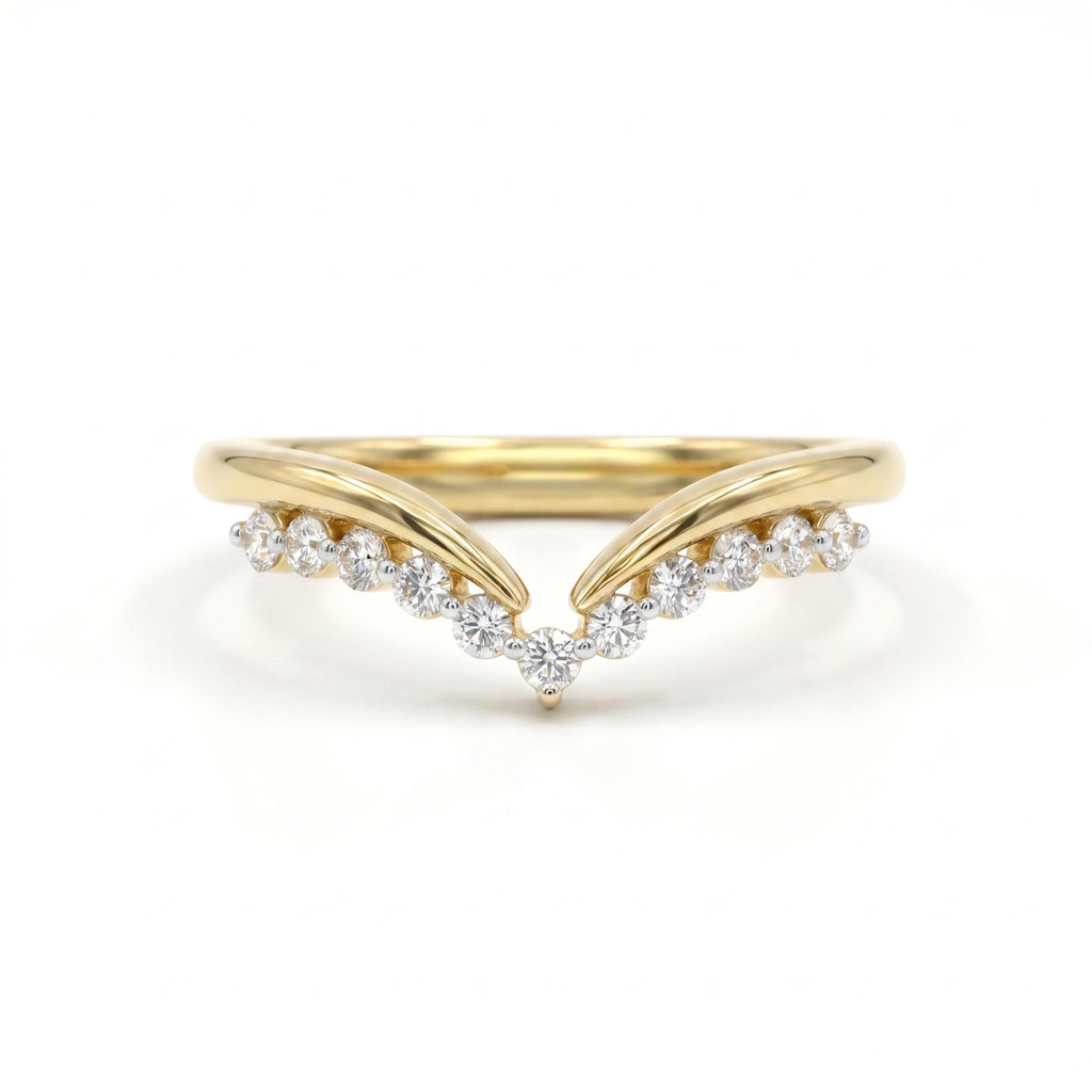 Gold V Curve Pave Ring