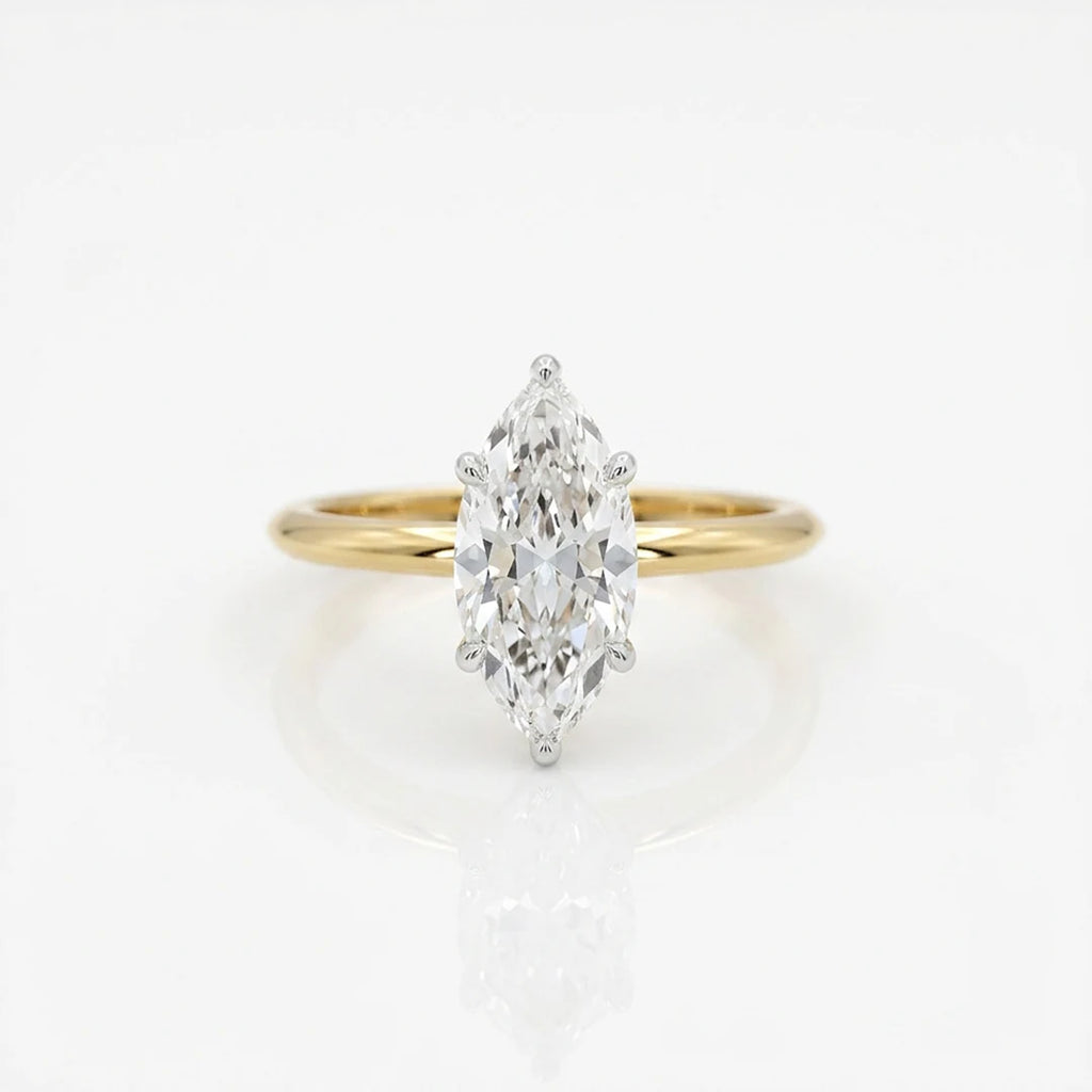 Gold Elongated Marquise Solitaire Ring