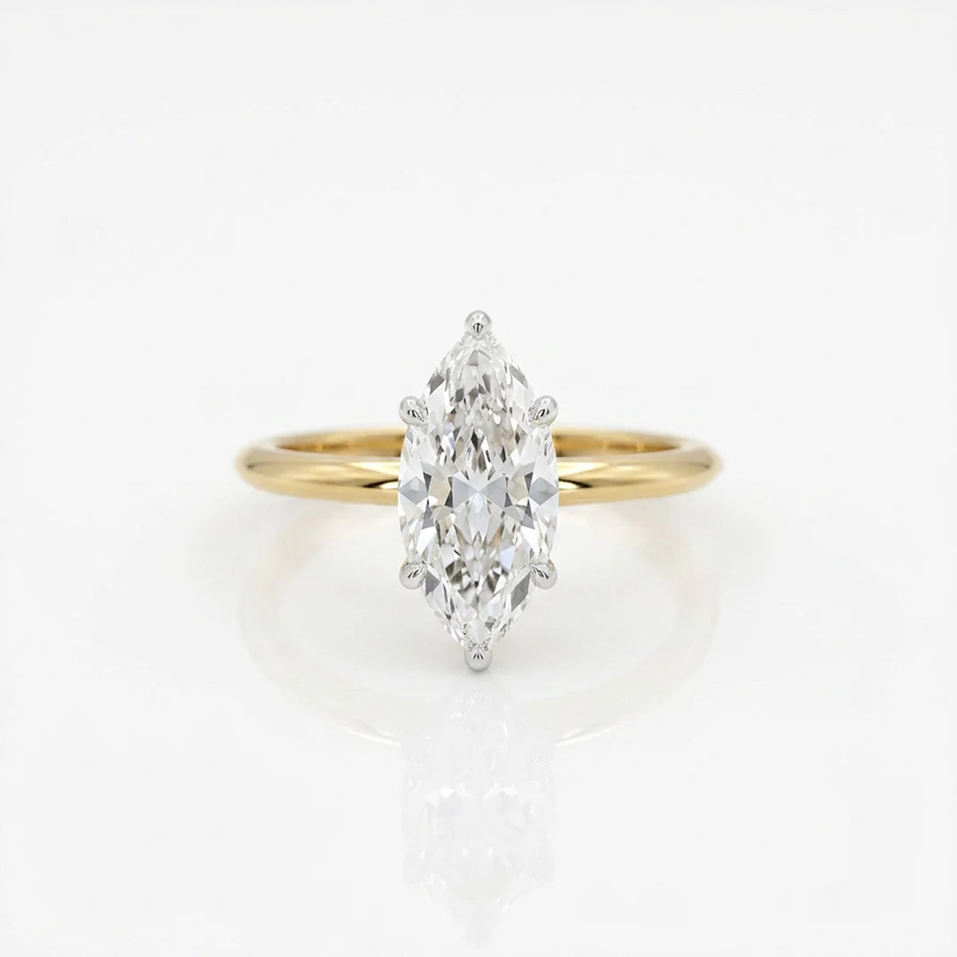 Gold Elongated Marquise Solitaire Ring