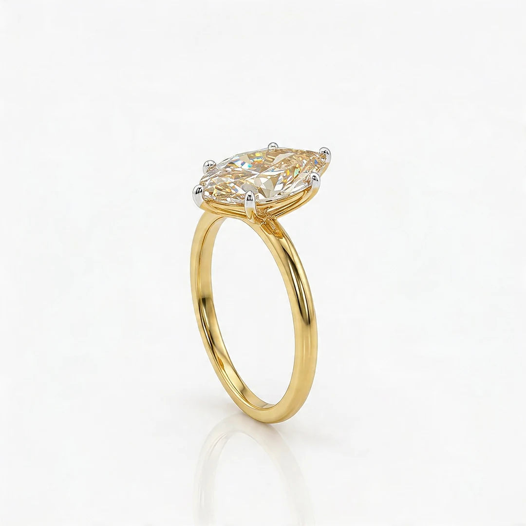 Gold Elongated Marquise Solitaire Ring