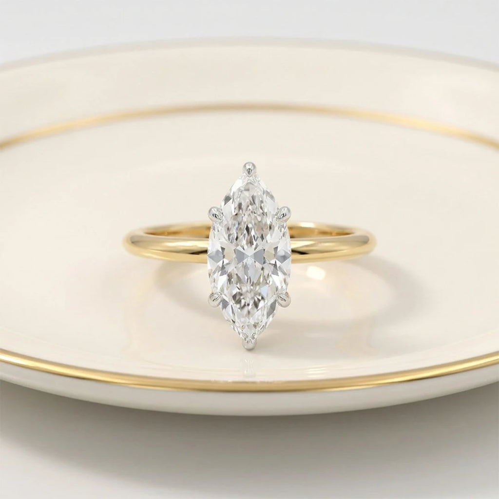 Gold Elongated Marquise Solitaire Ring