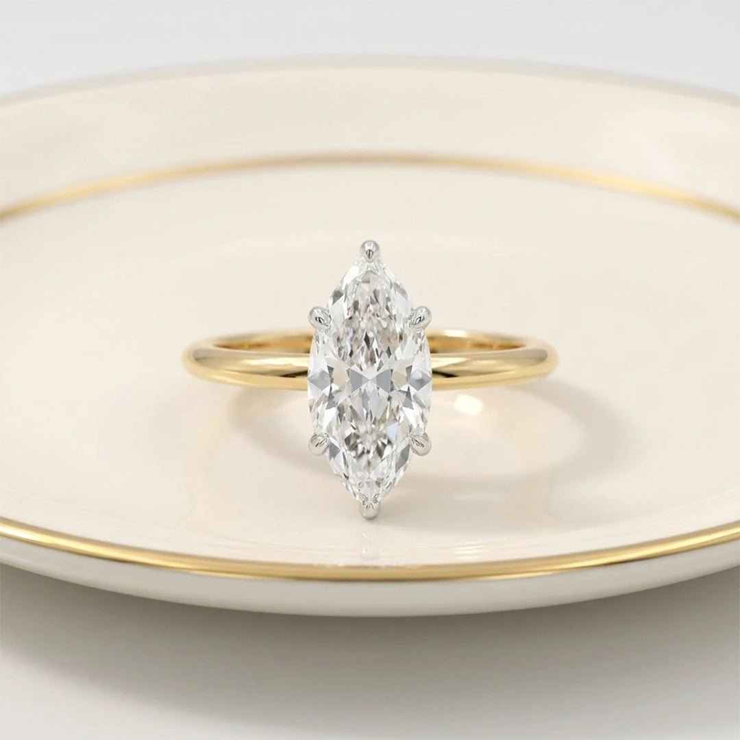 Gold Elongated Marquise Solitaire Ring