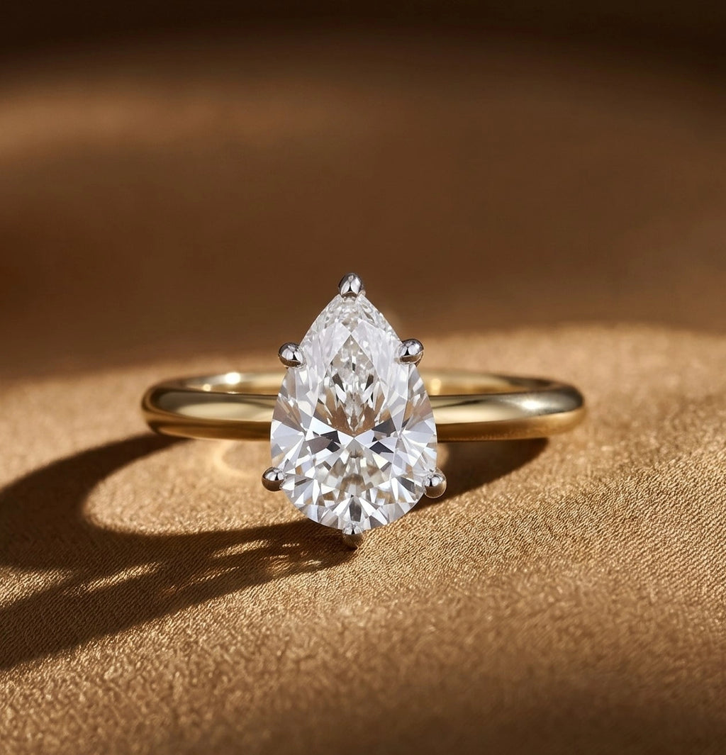 Gold Pear Solitaire Ring