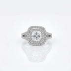 Silver Split Shank Cushion Halo Ring