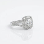 Silver Split Shank Cushion Halo Ring