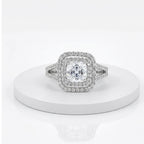 Silver Split Shank Cushion Halo Ring