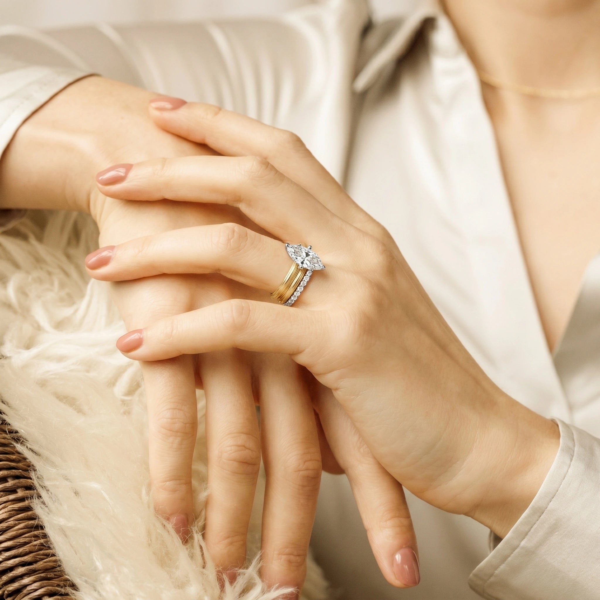 Gold Marquise Duo Ring Set
