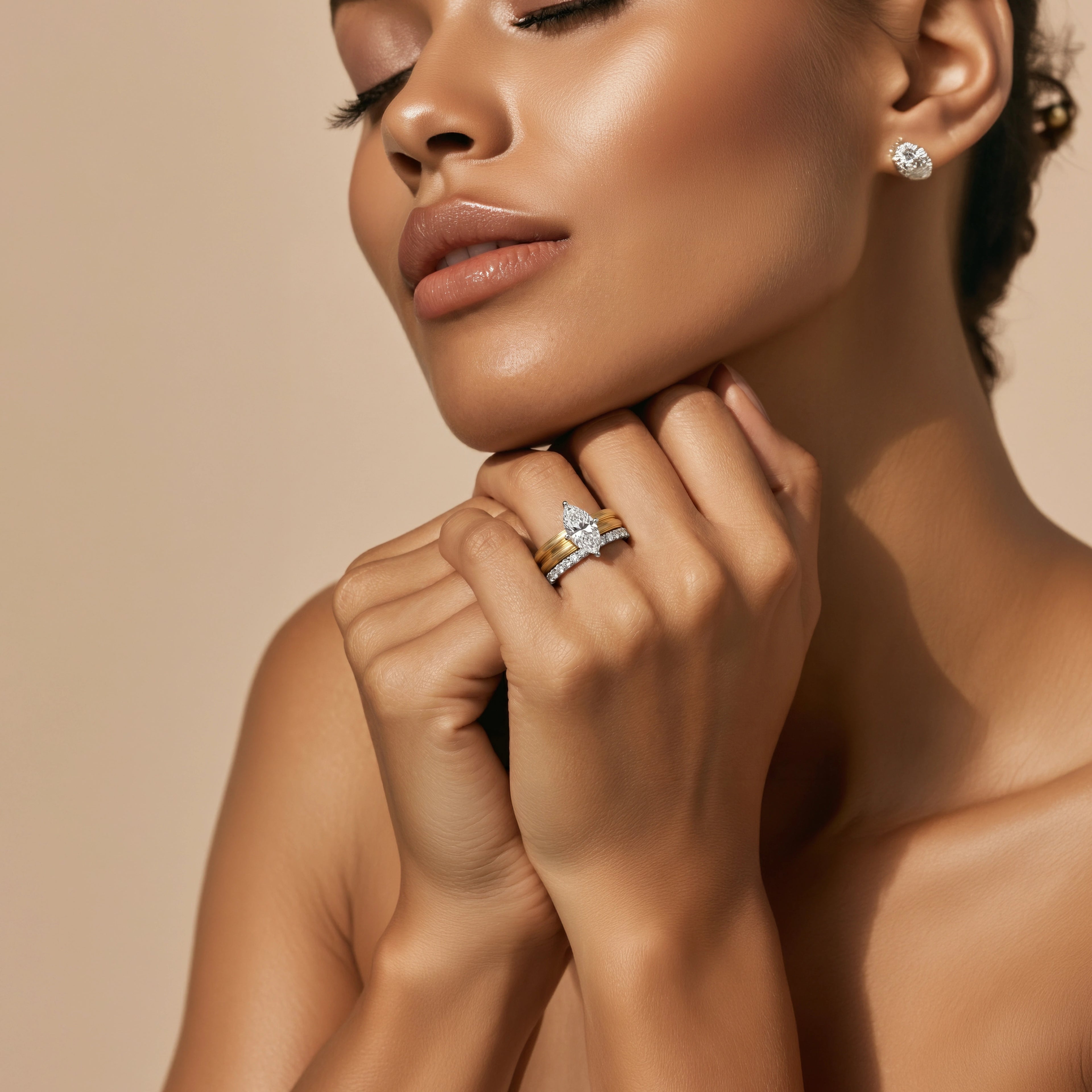 Gold Marquise Duo Ring Set
