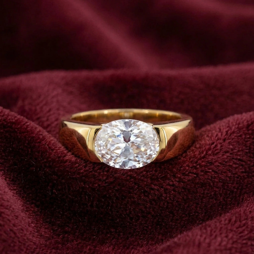 Gold Dome Set Round Simulated Diamond Ring