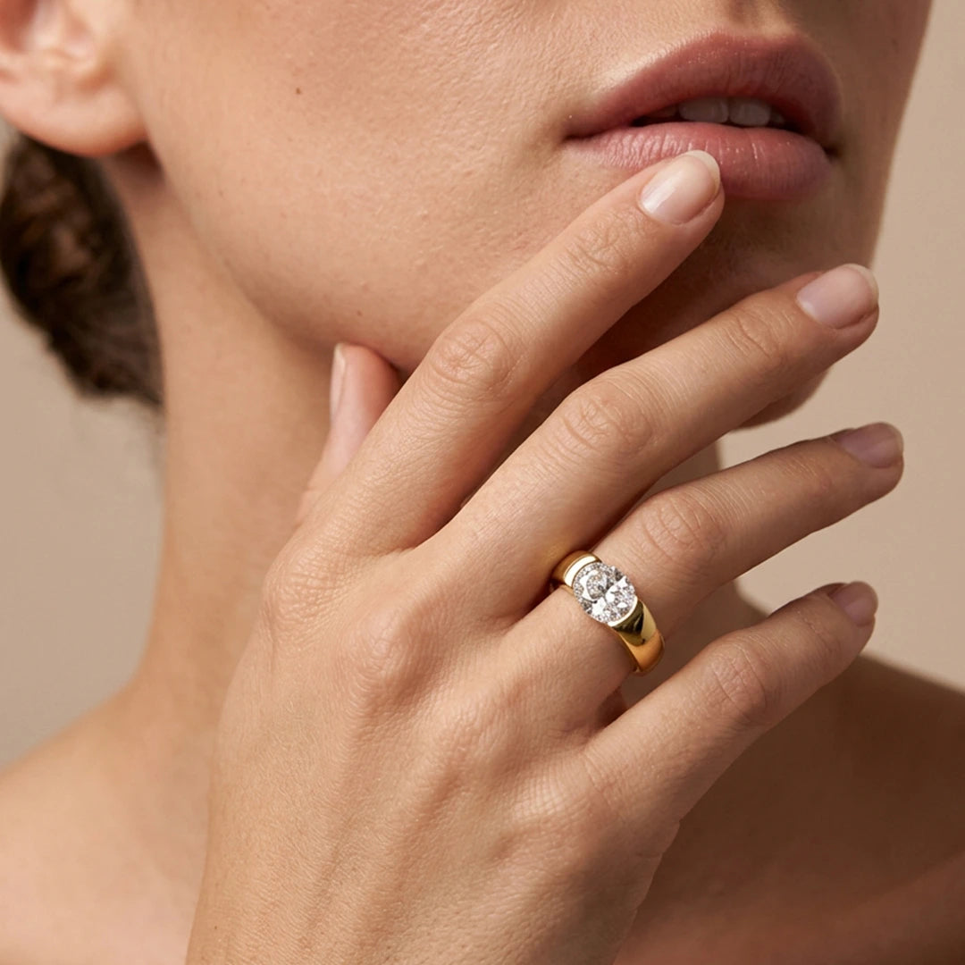 Gold Dome Set Round Simulated Diamond Ring