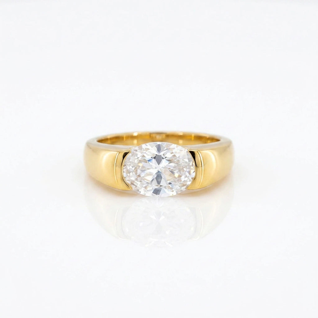 Gold Dome Set Round Simulated Diamond Ring