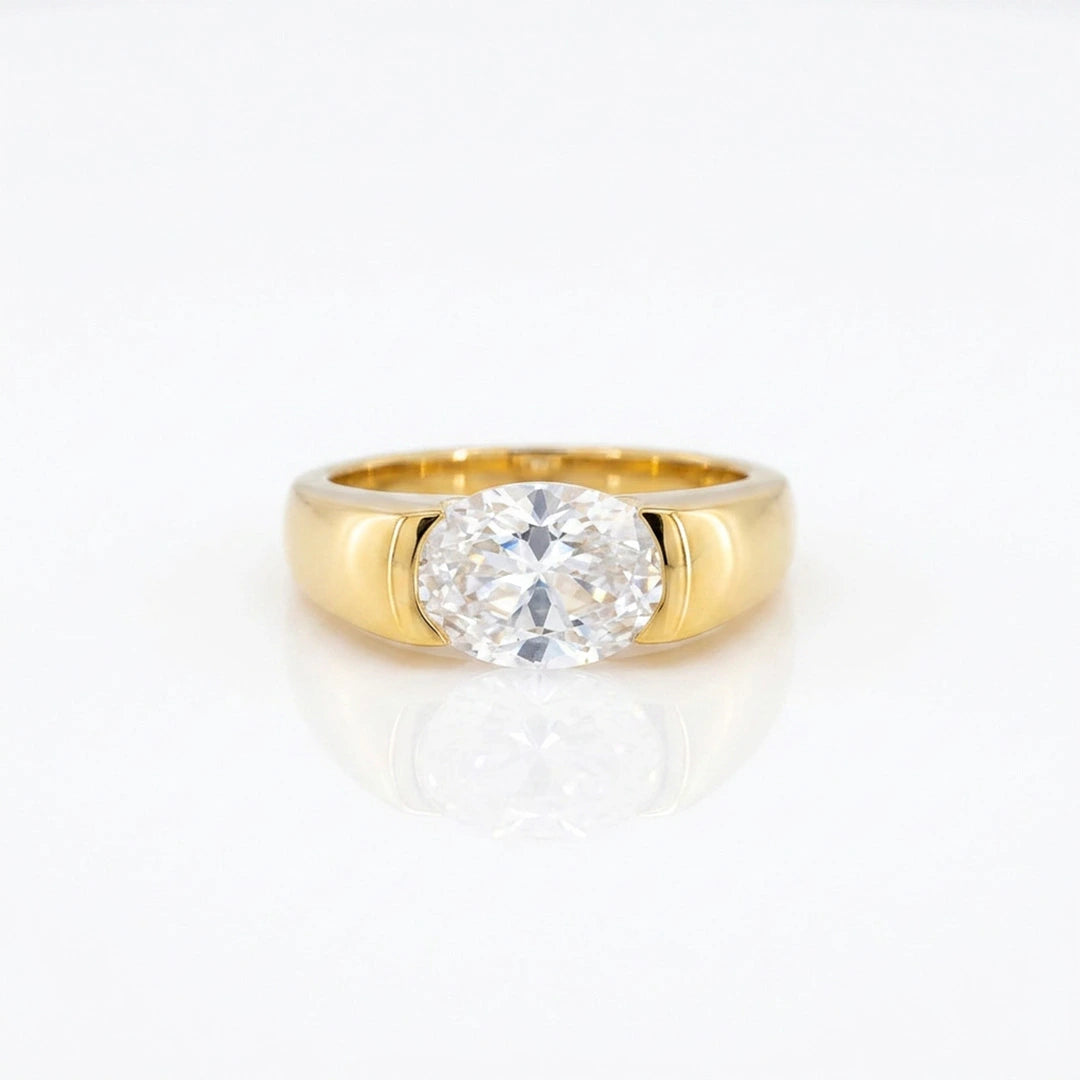 Gold Dome Set Round Simulated Diamond Ring