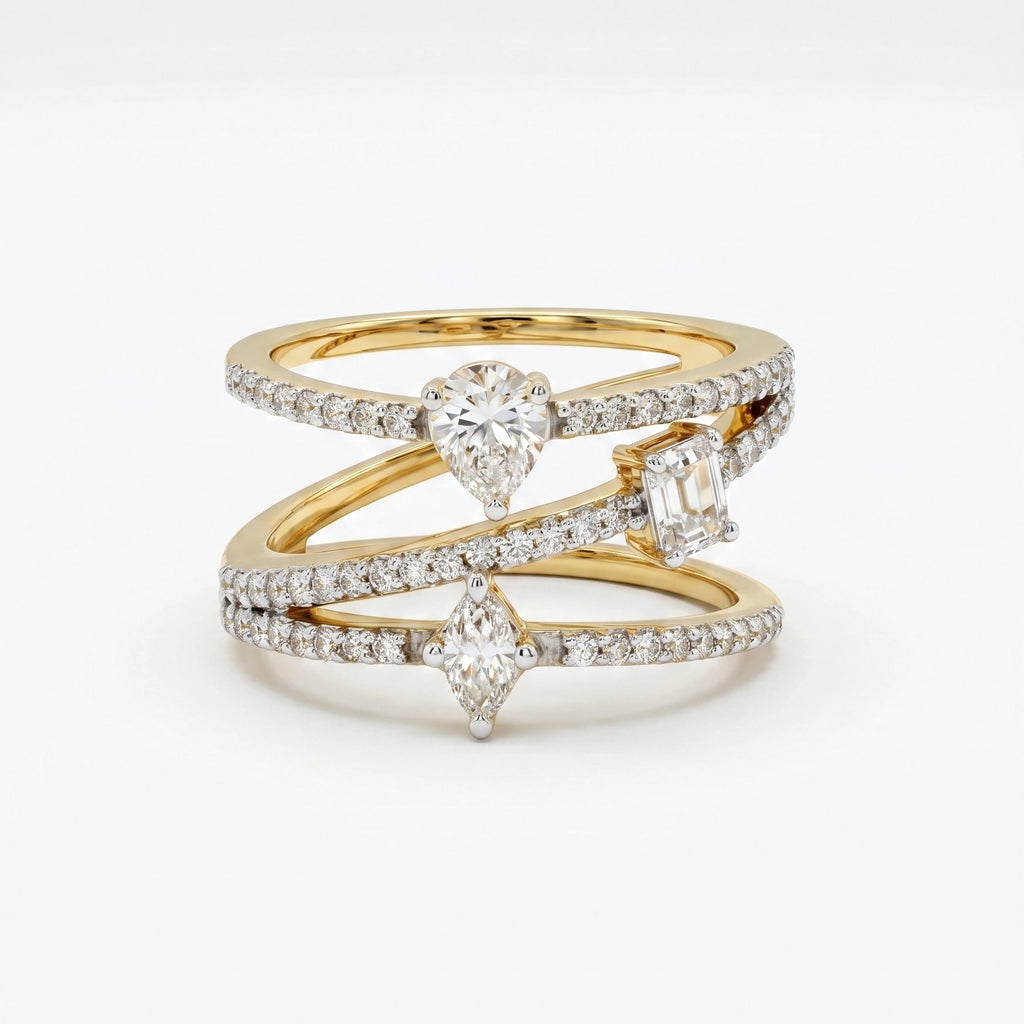 Gold Triple Curve Mosaic Ring