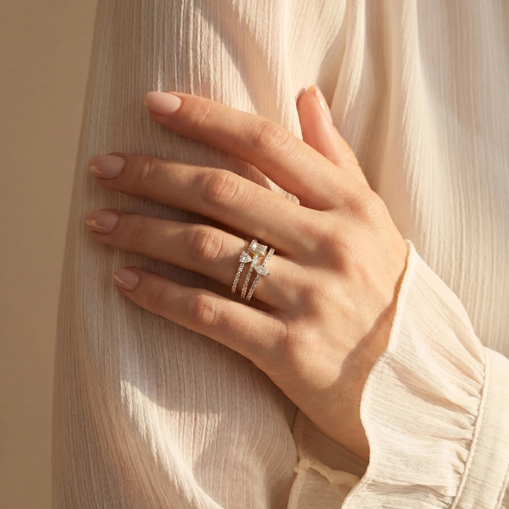 Gold Triple Curve Mosaic Ring