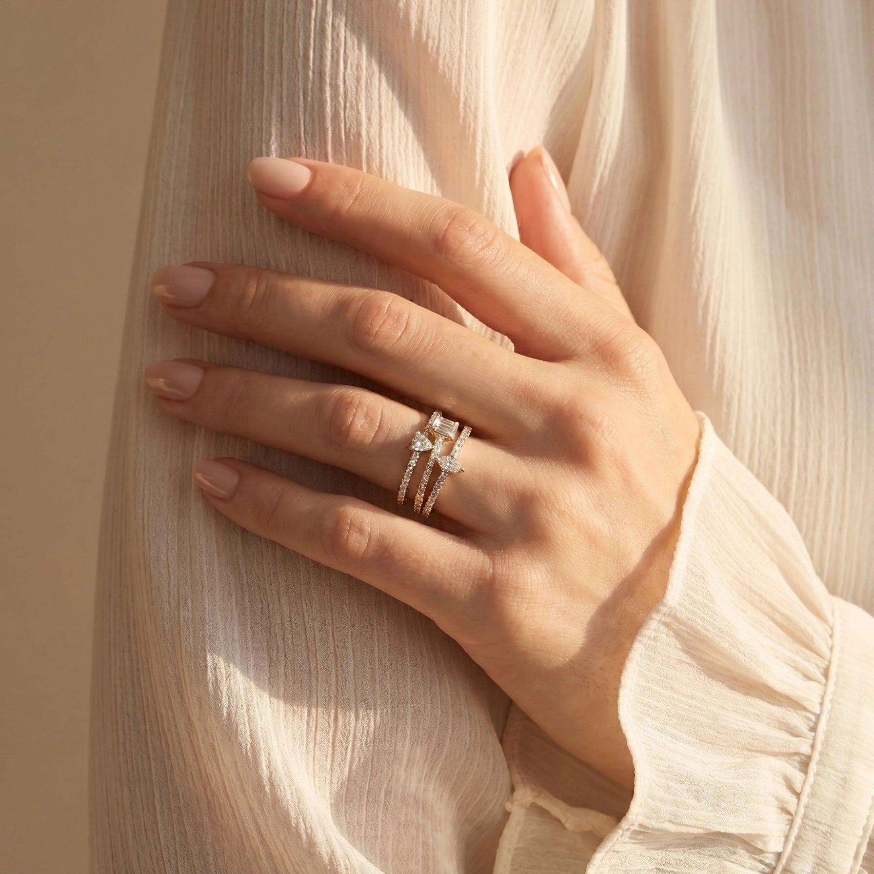 Gold Triple Curve Mosaic Ring