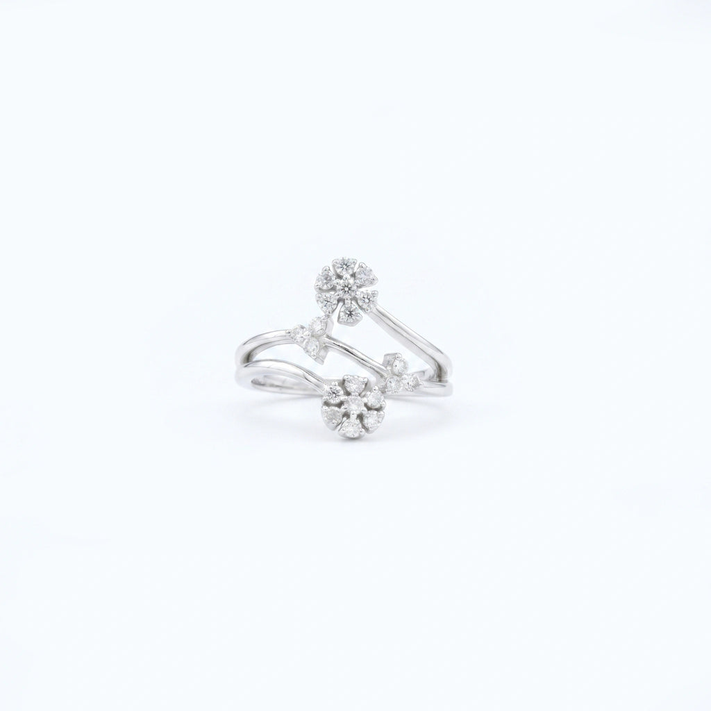 Silver Floral Bypass Cluster Ring