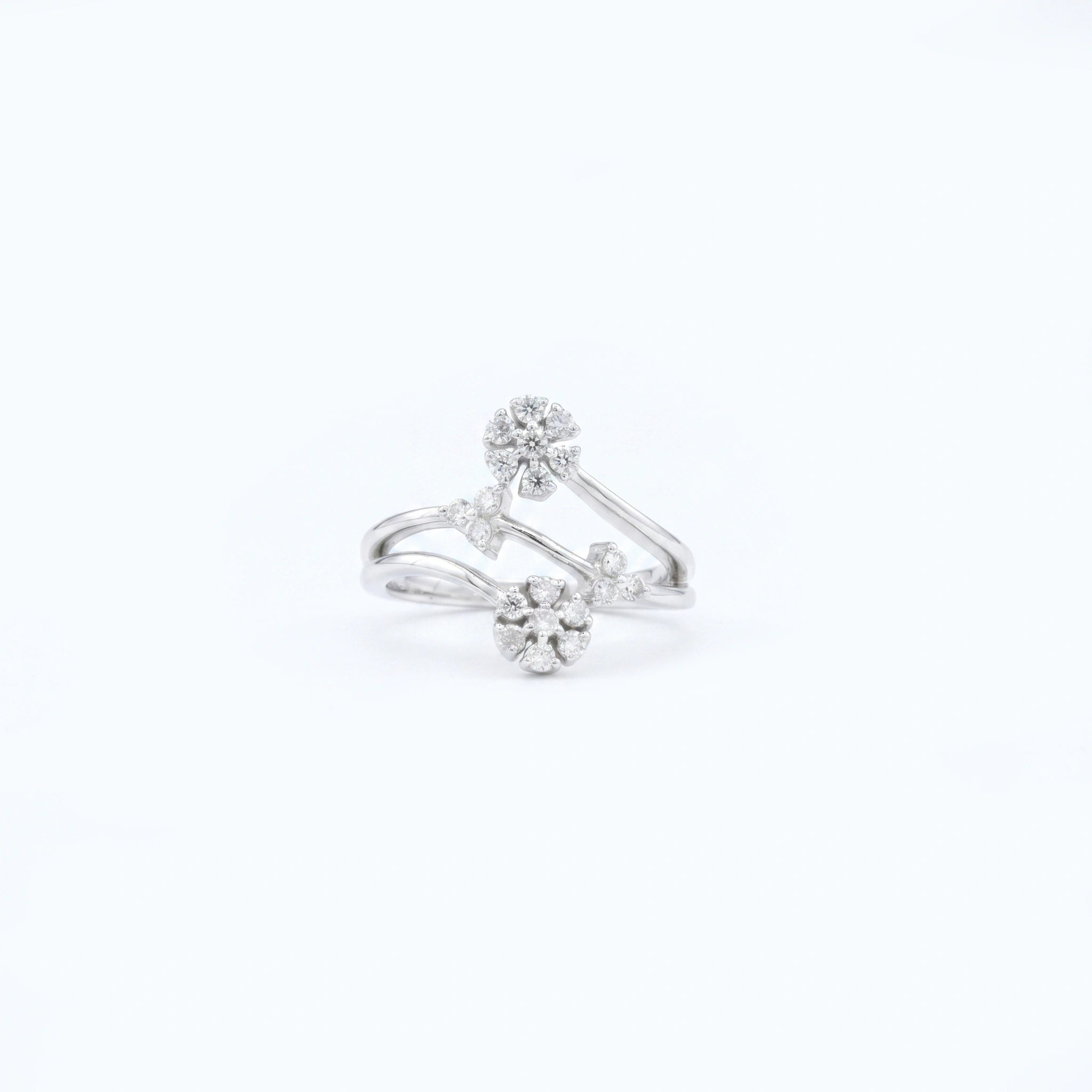 Silver Floral Bypass Cluster Ring