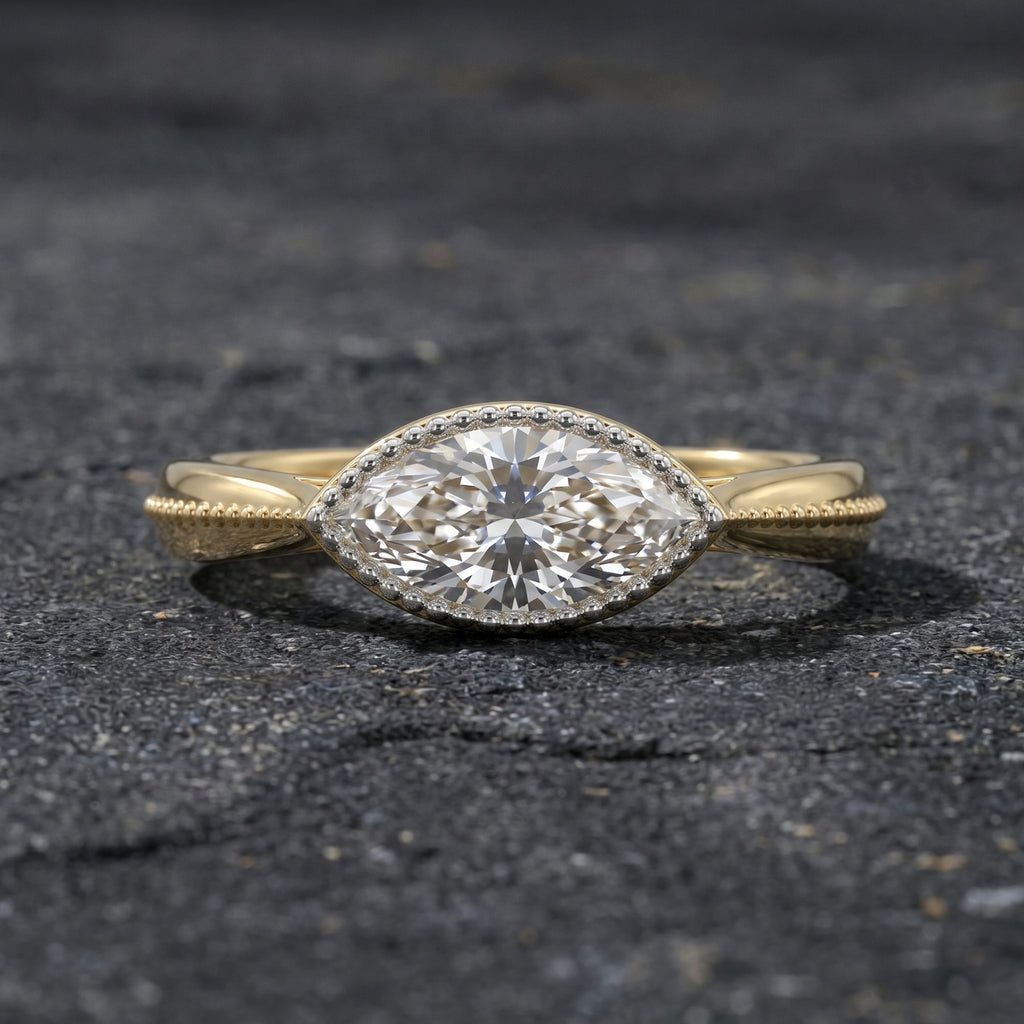 Gold Marquise Halo Ring
