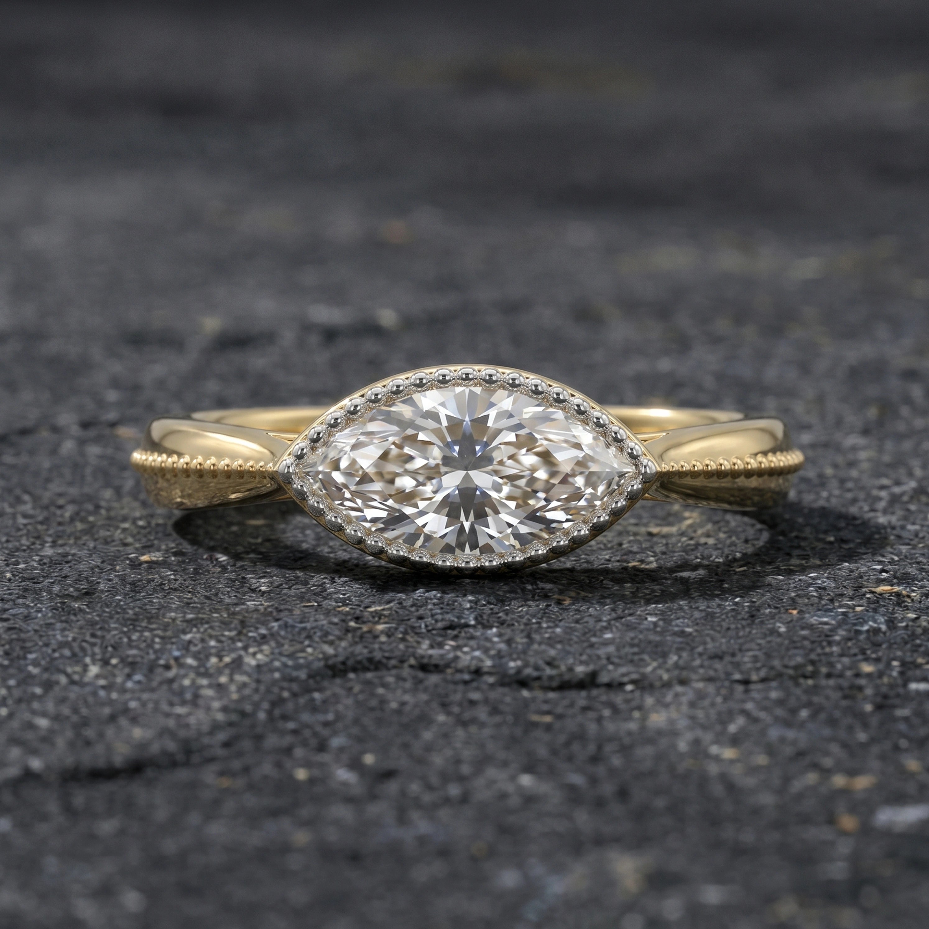 Gold Marquise Halo Ring