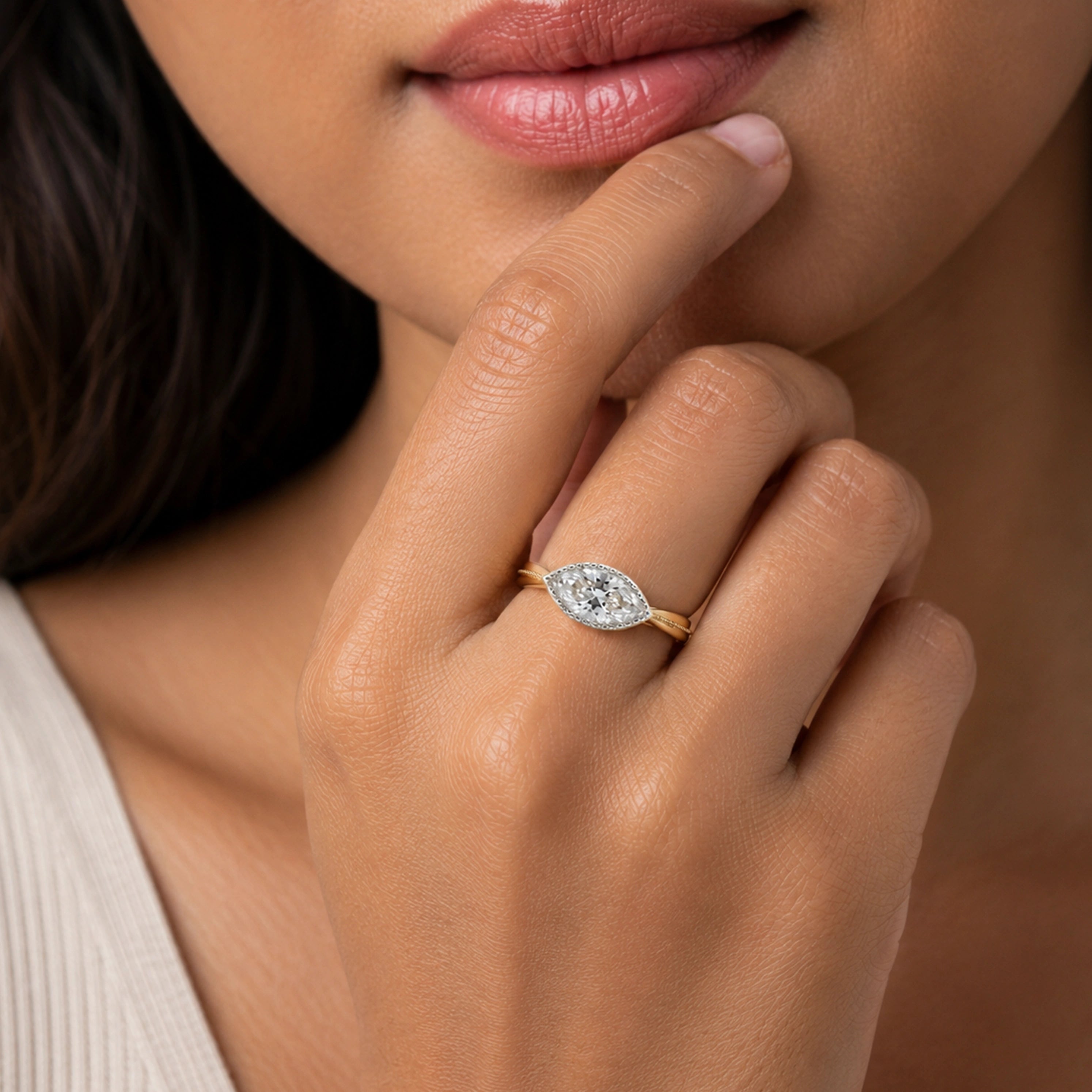 Gold Marquise Halo Ring