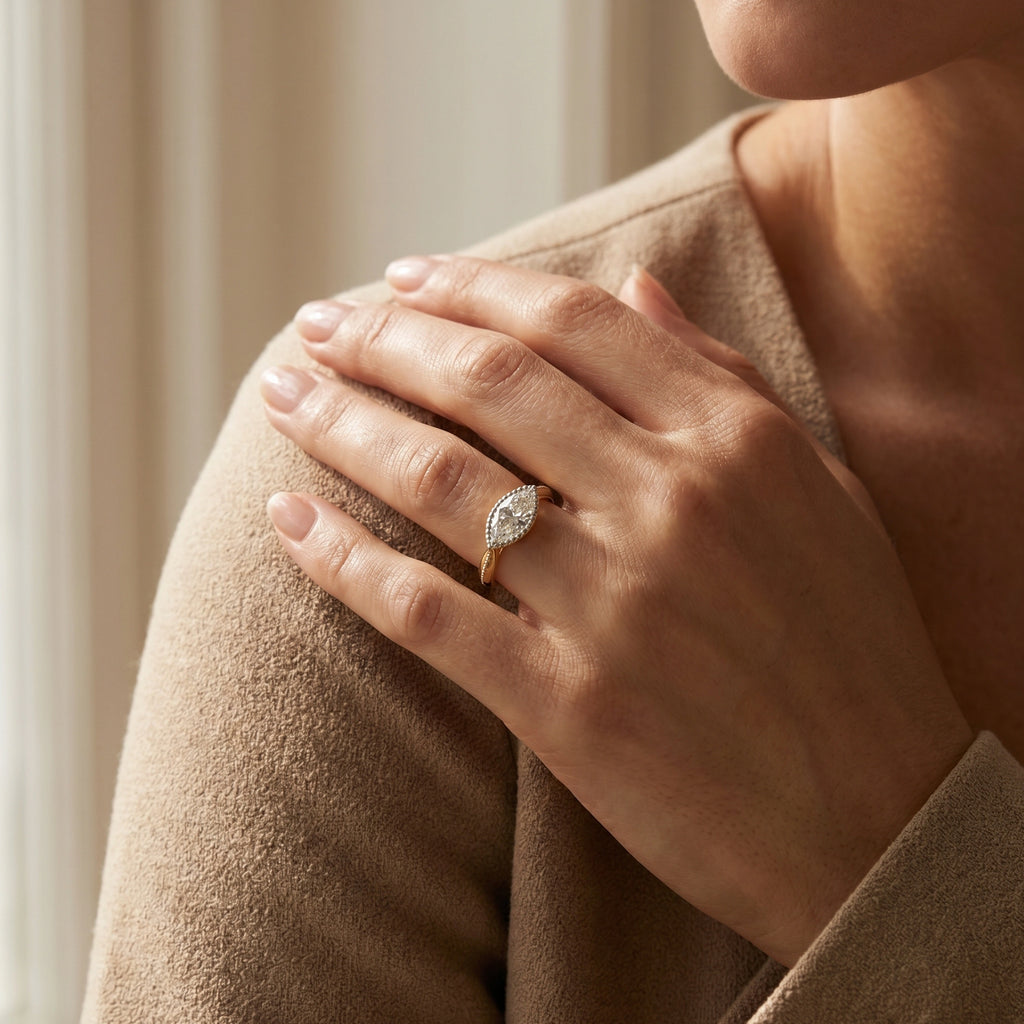 Gold Marquise Halo Ring
