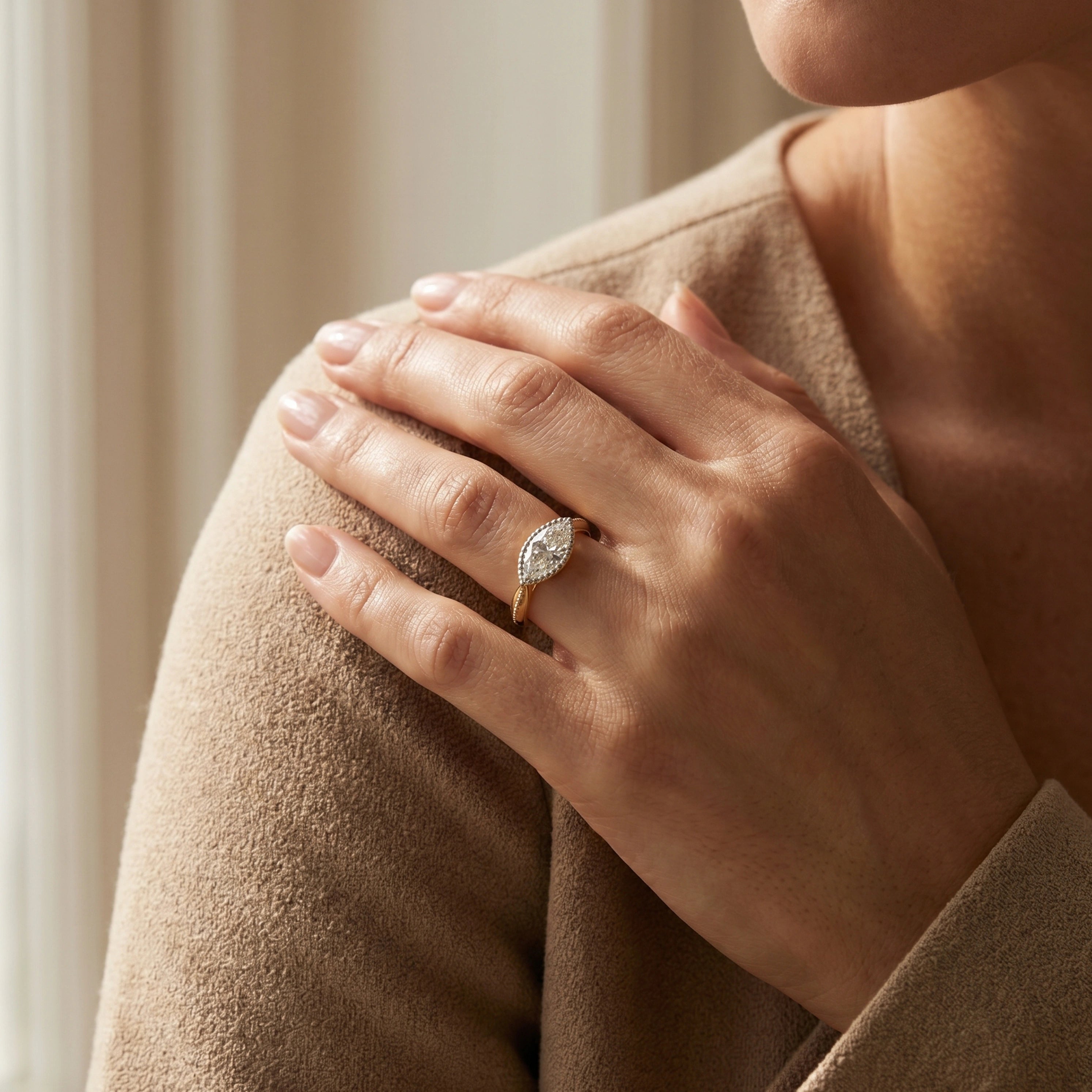 Gold Marquise Halo Ring