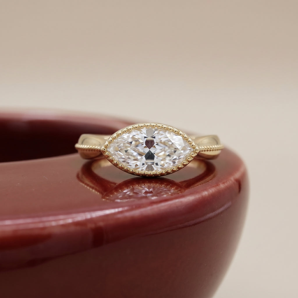 Gold Marquise Halo Ring