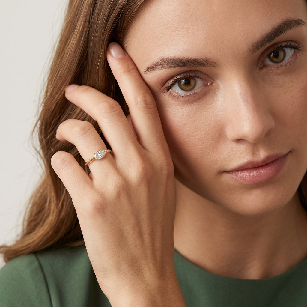 Gold Marquise Halo Ring