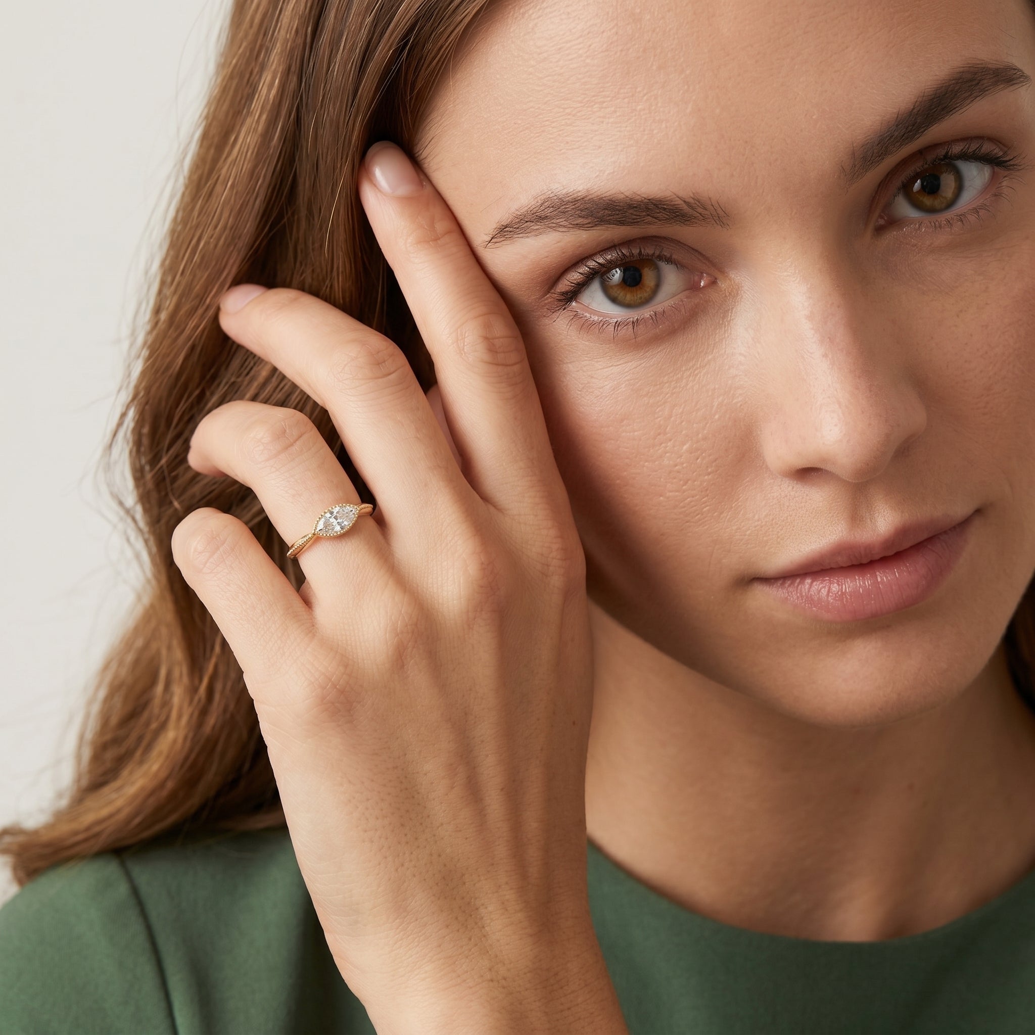 Gold Marquise Halo Ring