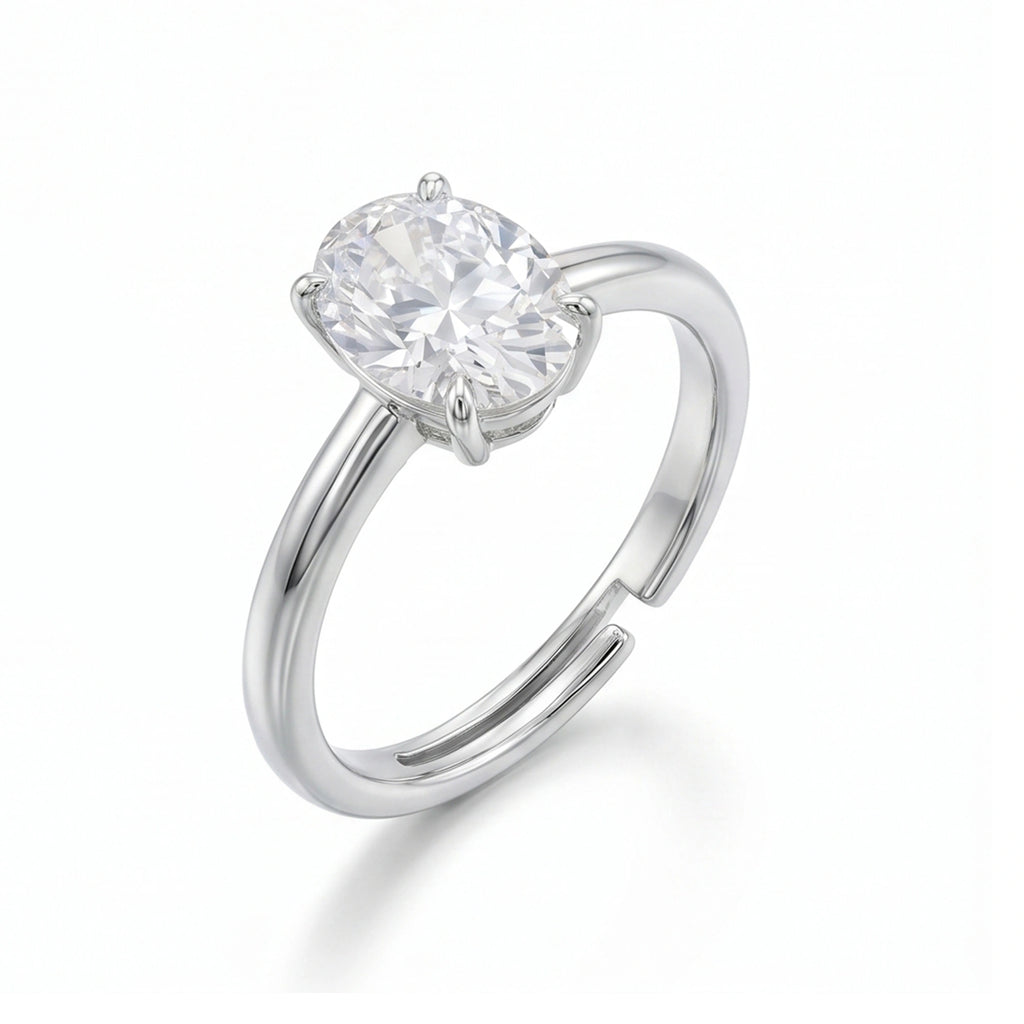 Silver Oval Solitaire Ring
