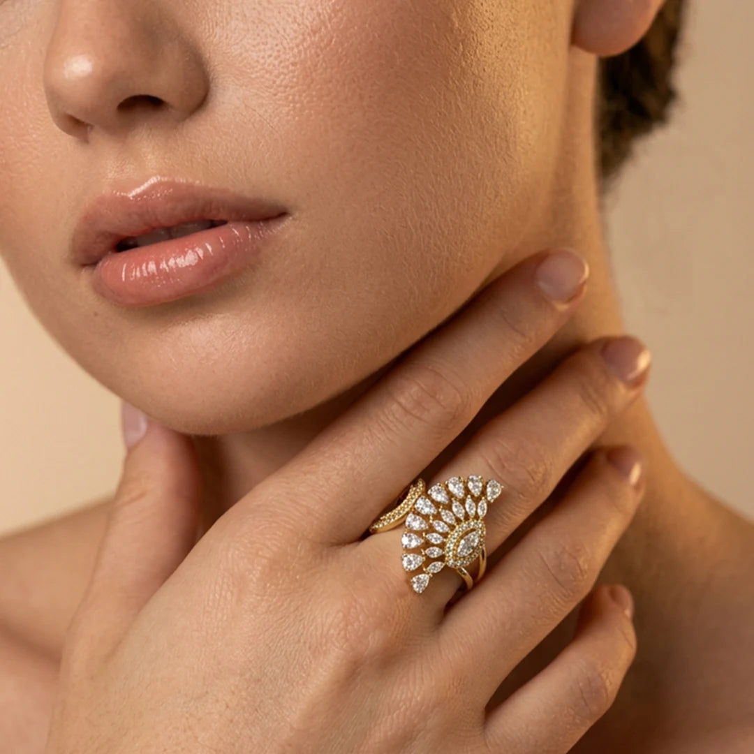 Gold Pear Fan Wrap Ring