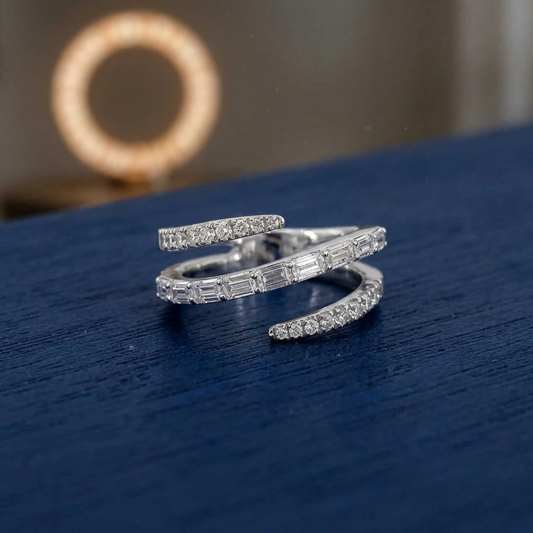 Silver Triple Wrap Baguette Coil Ring