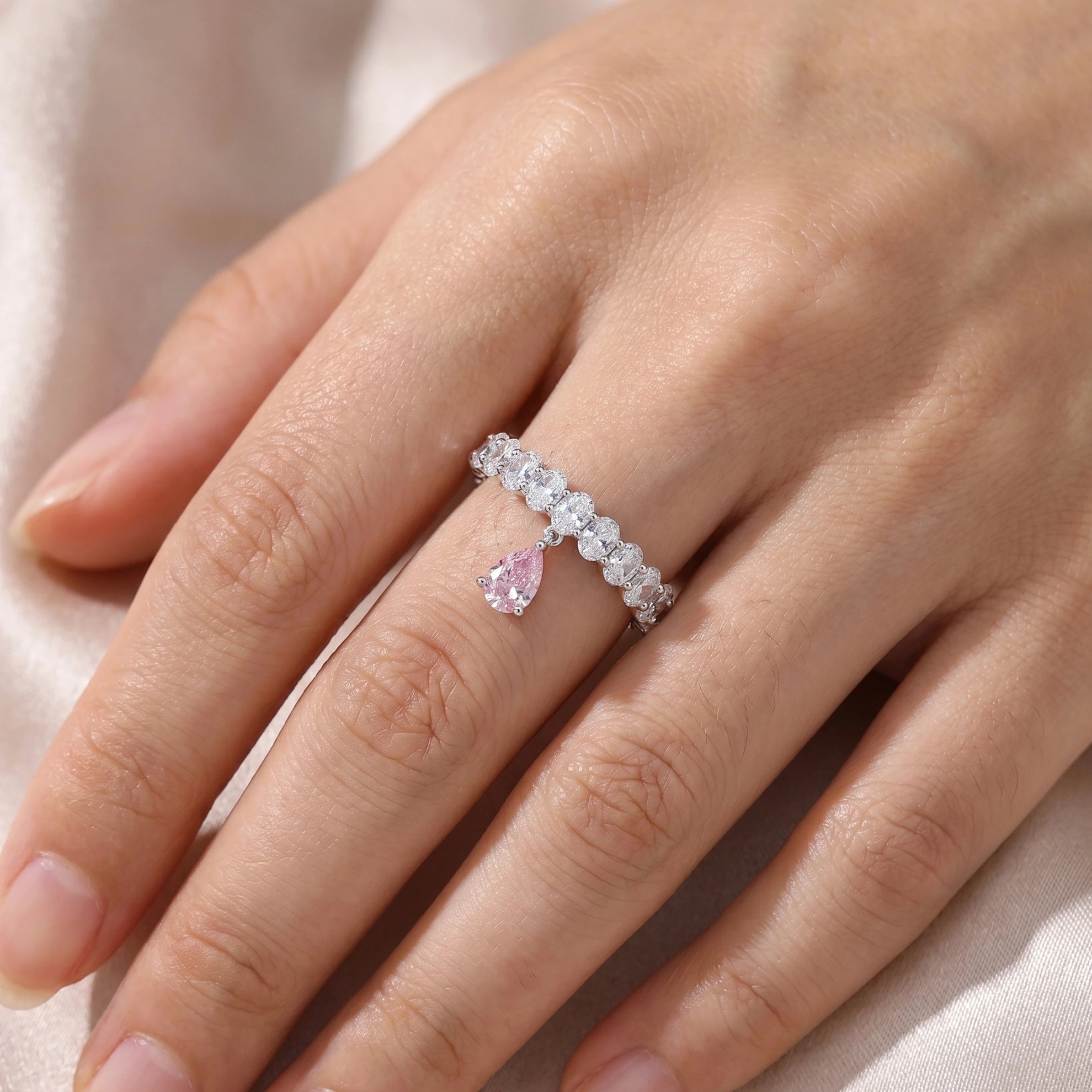 Silver Pear Drop Eternity Ring