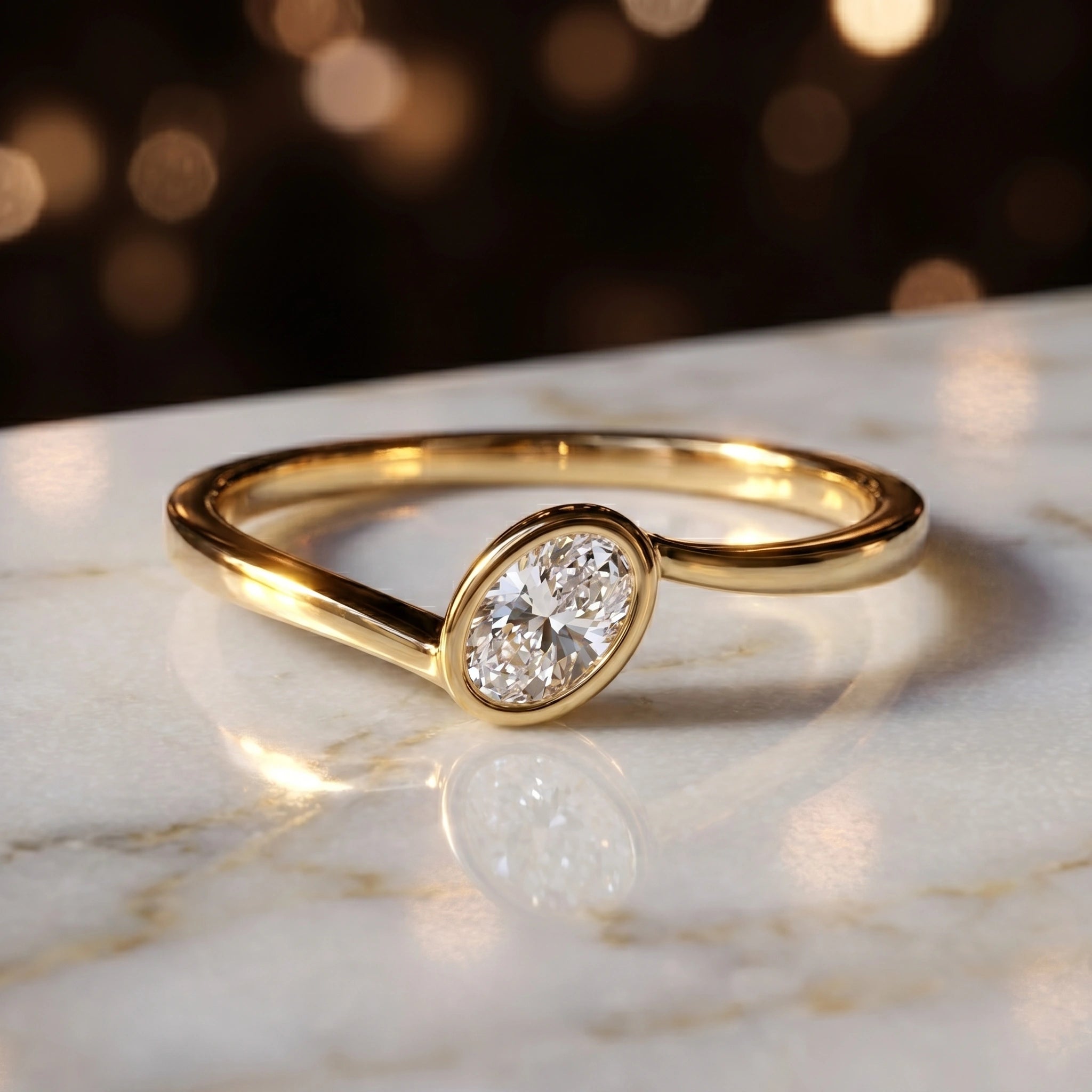 Gold Oval Bezel Solitaire Ring