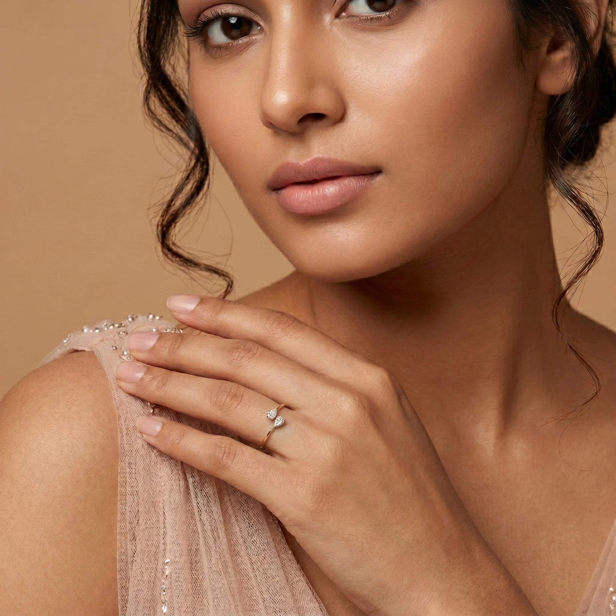 Gold Twin Pear Open Ring