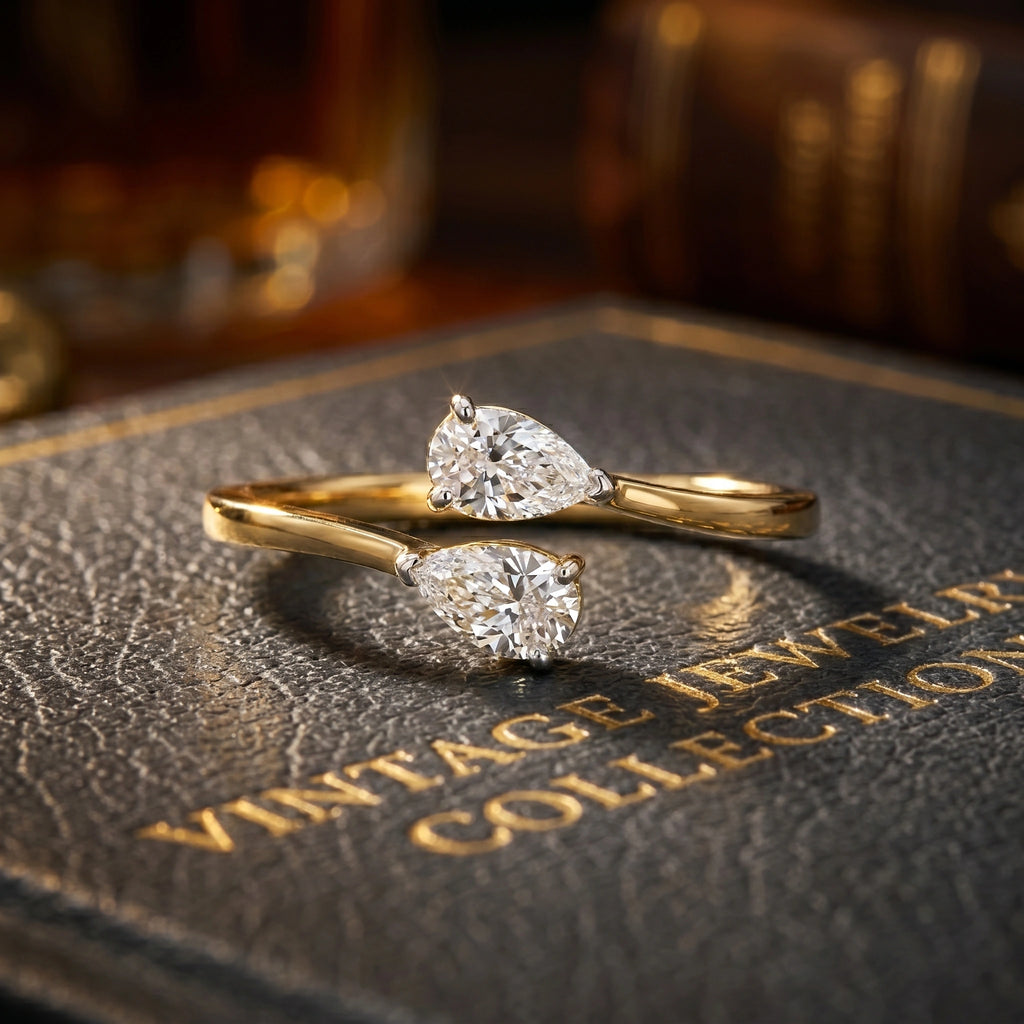 Gold Twin Pear Open Ring