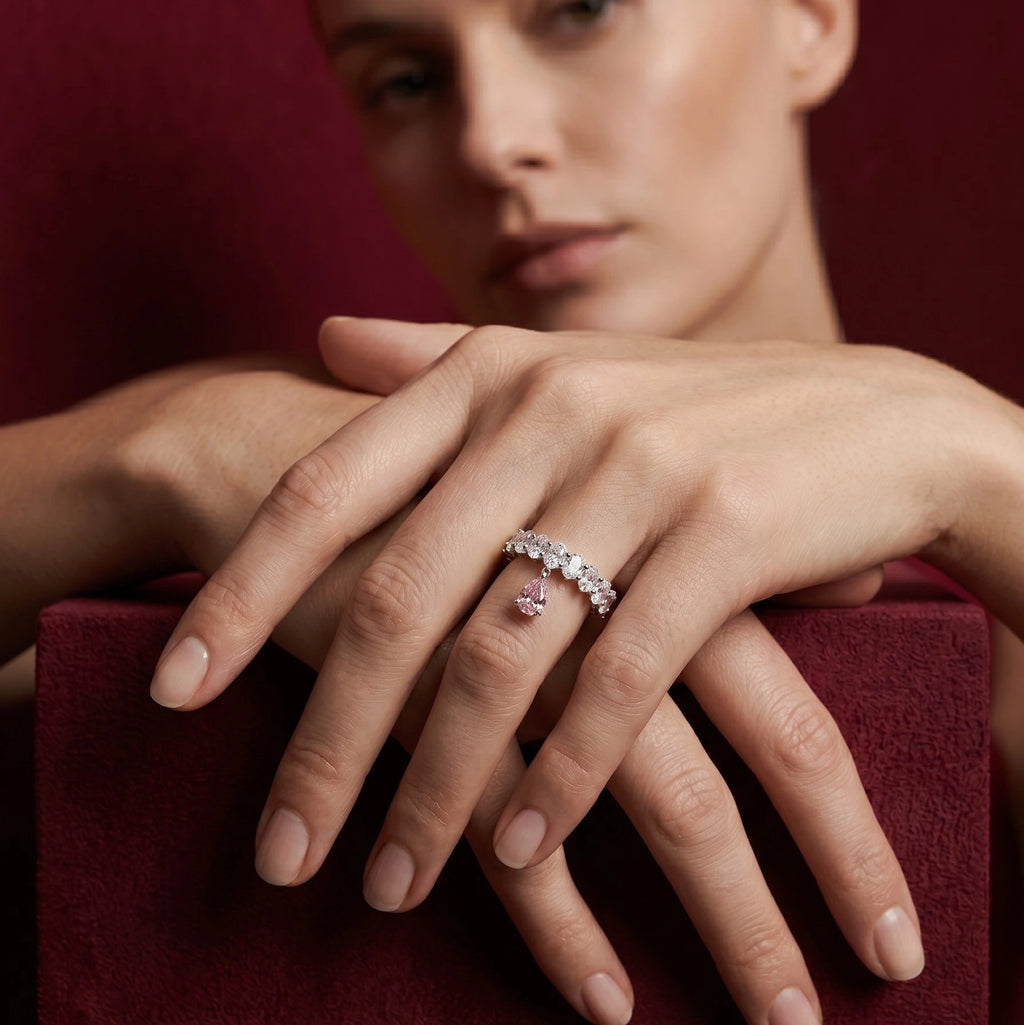 Silver Pear Drop Eternity Ring