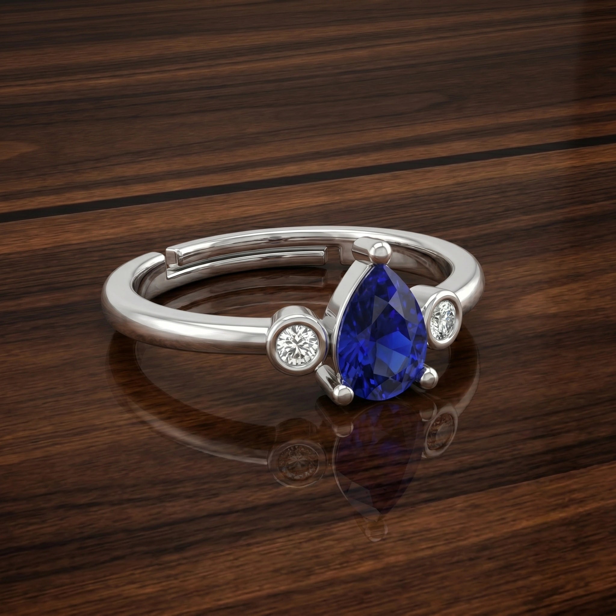 Silver Sapphire Pear Ring