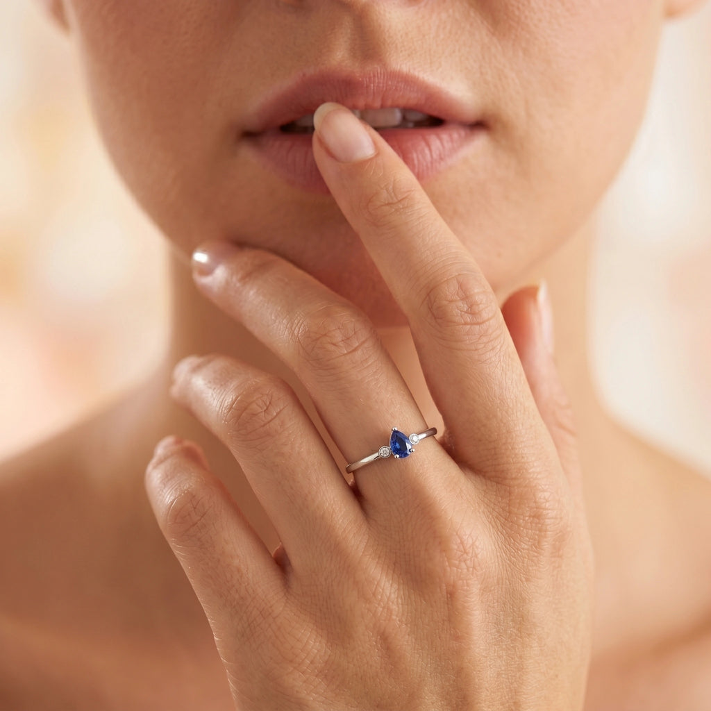 Silver Sapphire Pear Ring