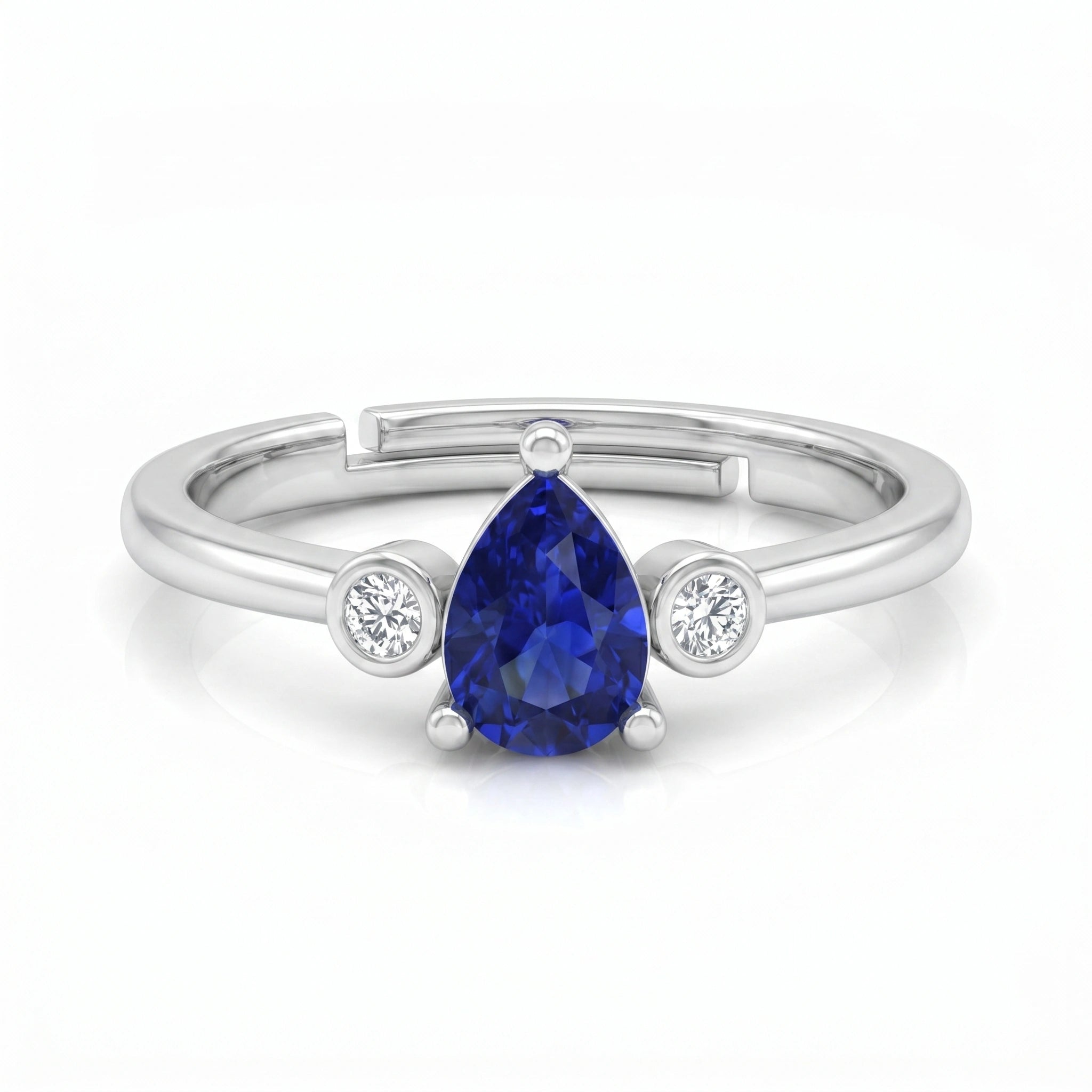 Silver Sapphire Pear Ring