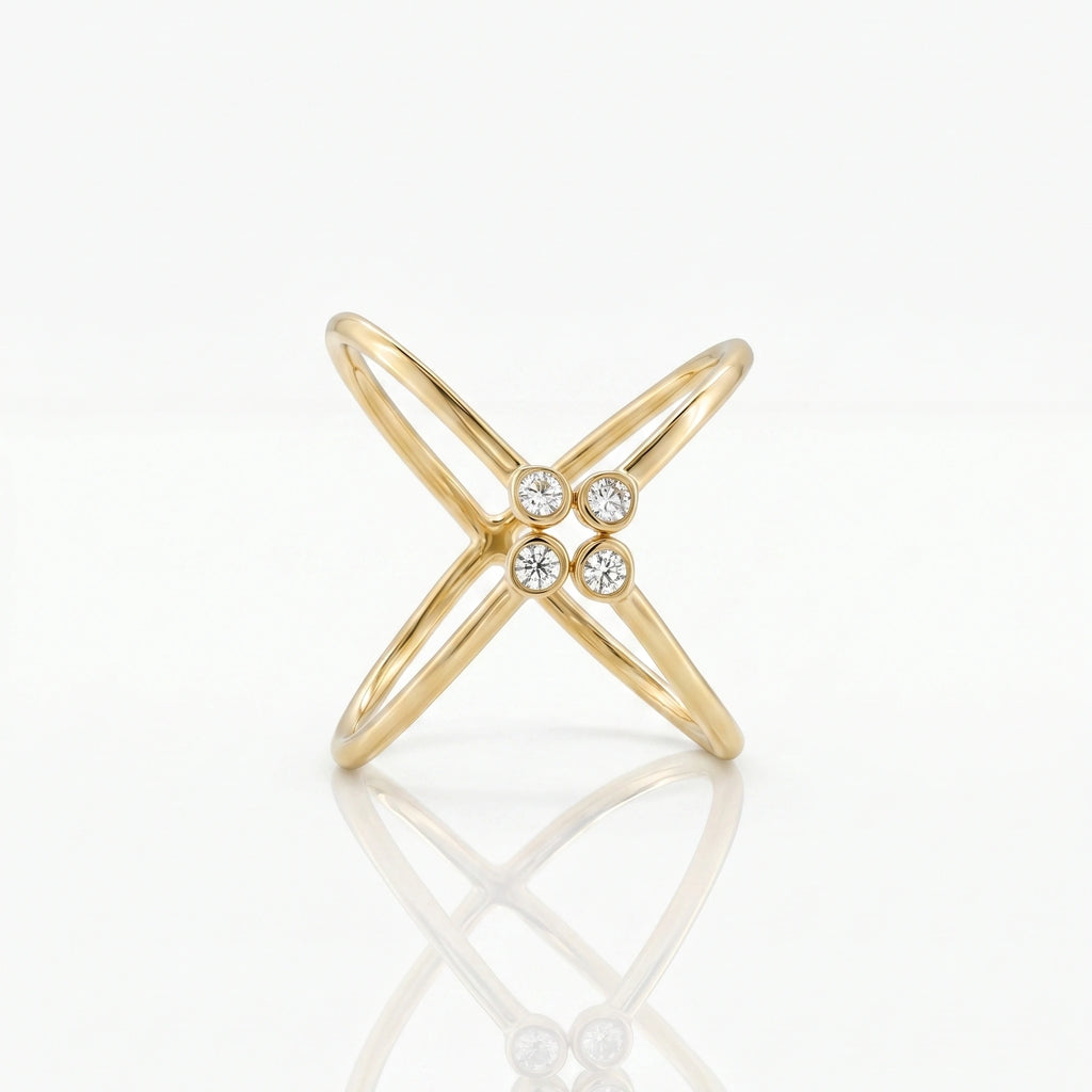 Gold Crossline Cluster Ring
