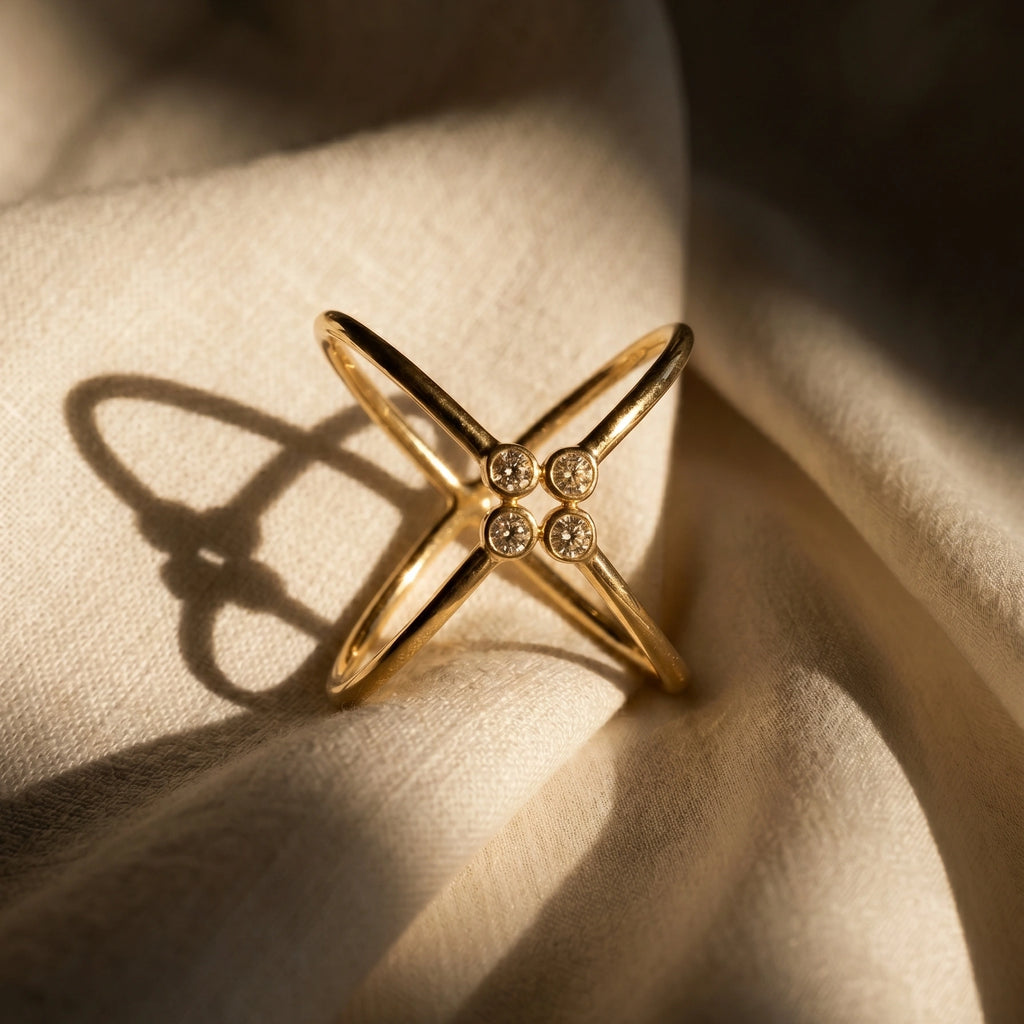 Gold Crossline Cluster Ring
