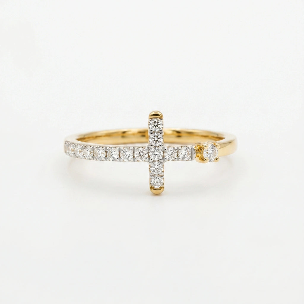 Gold Pavé Cross Ring